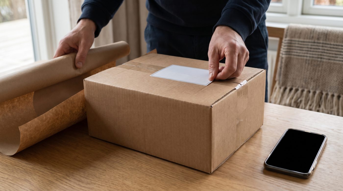 Paquete neutro preparado para un envío discreto