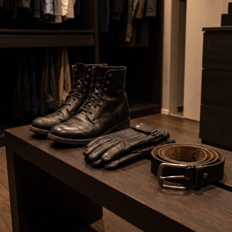 Botas, guantes y prendas de cuero como ejemplo de fetiche de materiales