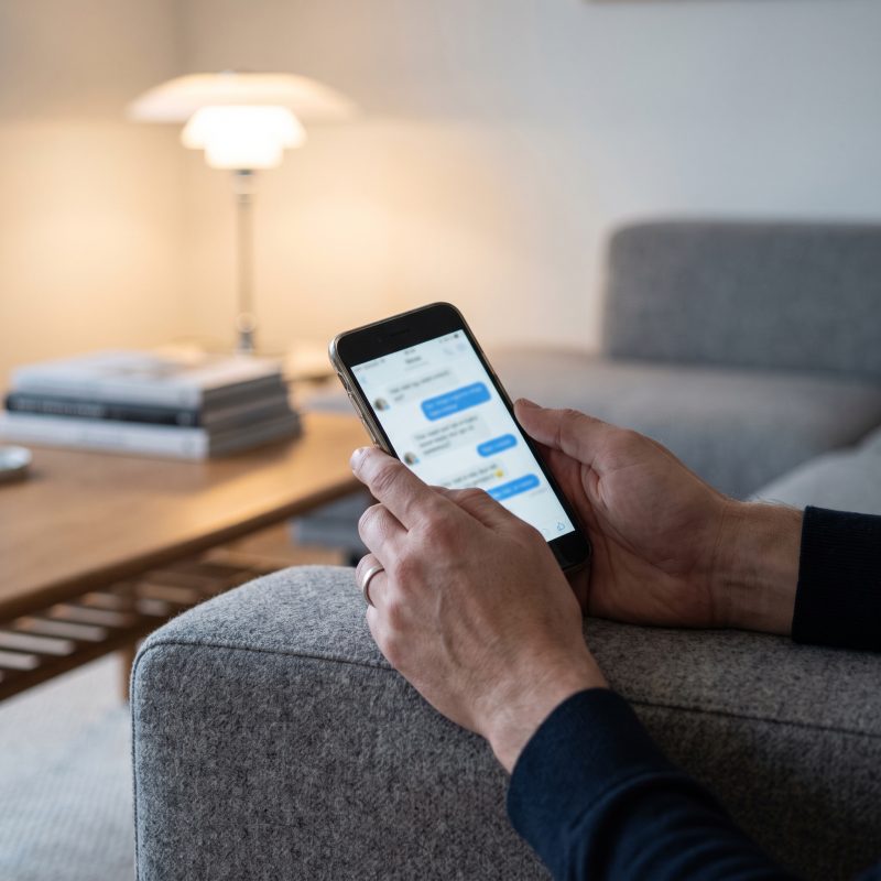 Persona adulta conversando por chat privado desde el móvil