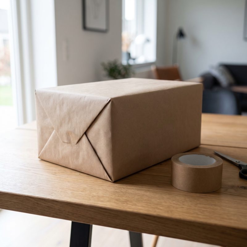 Paquete neutro cerrado y listo para un envío discreto